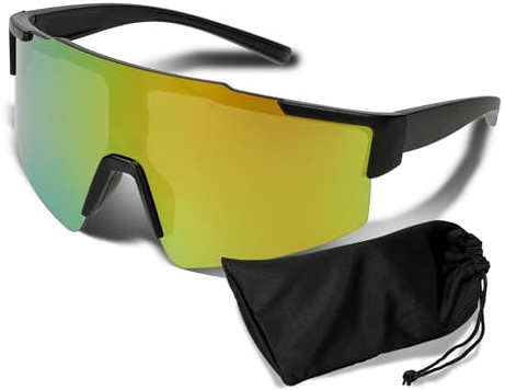 Sportbrille 'Schnelle Brille' - robuste RPET Brille mit verspiegelten Gläsern - ideal für Fahrradfahren, Laufen und Festivals - inkl. Mikrofaser Pouch zum sicheren Transport, Farbe:schwarz