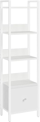 MAHANCRIS Scaffale a 5 Ripiani con Cassetto Rimovibile, Libreria per Piccoli Spazi, Organizzatore Portaoggetti per Soggiorno, Camera da Letto, Studio o Cucina, Bianco ABKWT55101