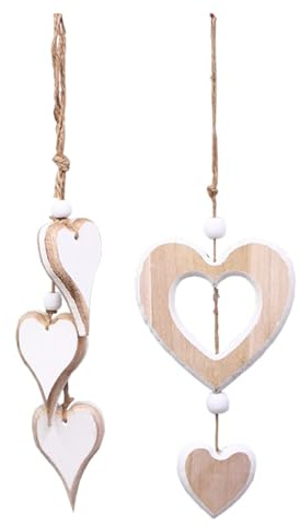 Wooden Heart Decorative Pendants Hanging,2 Pcs Wooden Hearts Ornaments | Wedding Car Decoration Handmade Window Decoration Pendant Boho Decorative for Wedding Party Home Decoration Car Decor