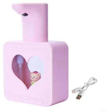 Durashmall Dispensador automático de jabón espumoso montado en la pared, sensor sin contacto, dispositivo de lavado de manos para baño y cocina, recordatorio LED para niños (polvo para niñas)