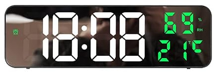 Vortex 671 - Svart digital klocka, stor automatisk LED-skärm med tid, datum och temperatur, nattlampa, automatisk ljusstyrkejustering, digital LED-klocka för väggmontering eller klocka