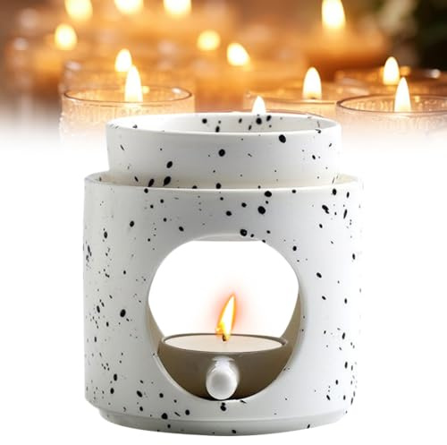 FARYODI Lampada profumata per oli essenziali, lampada profumata in ceramica con porta lumini, lampada aromatica con cucchiaio di candela, lampada profumata per cera profumata e olio profumato (bianco