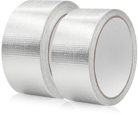 BORISCA 2Pezzi Nastro Alluminio Adesivo Multiuso Nastro Adesivo Alluminio Alte Temperature per Riparazione e Isolamento di Tubi Nastro Resistente al Calore e Impermeabile Aluminium Adhesive Tape