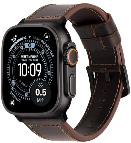 Armband för Apple Watch Ultra 3/2 49 mm, serie 11/10, 46 mm, äkta läderarmband, vintage, ersättningsarmband för män och kvinnor, för iWatch Series 9/8/7 45 mm, serie 6/5/SE(3 2) 44 mm