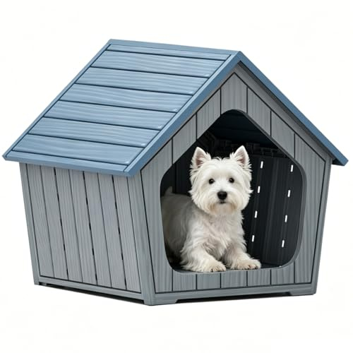Maxmass Plastic Pet House, Waterproof Dog House with Air Vents, Sloping Roof, Weather-Resistant Pet Shelter Dog Kennel Pets Cage for Small Medium Cats Rabbits Puppies, 59.5x57x58cm