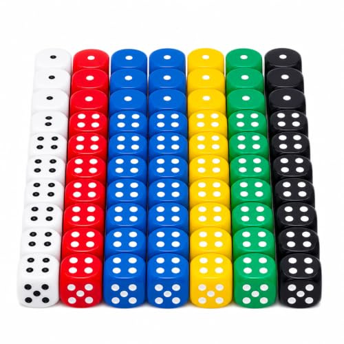 60 Pcs 14mm Dice Set, D6 Dice for Tabletop Games and Casino Style Entertainment,Six-Sided Dice, Ideal for Multiplayer Sessions,Black White Red Green Blue Yellow