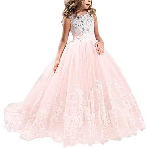NNJXD Girls Princess Pageant Dress Kids Prom Ball Gowns Wedding Party Flower Dresses (7-8 Years, Pink 4)