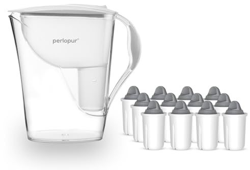 PerloPur - Wasserfilter Fashion (weiß) mit 12 Protect+ classic Filterkartuschen (für sehr hartes Wasser) - passt zu Brita Classic