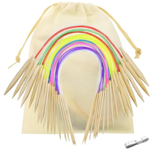 Circular Knitting Needles Set, 18 Size Bamboo Round Knitting Needles Set Double Pointed for Hats Gloves Socks Scarfs (Colorful, 40cm)