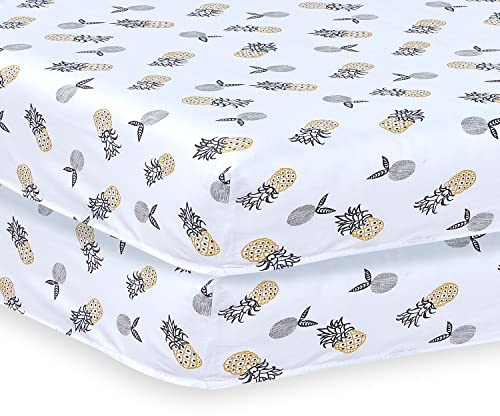 Indus Textiles Juego de 2 sábanas bajeras para cuna, fáciles de cuidar, suaves y duraderas, piña, 60 x 120 cm