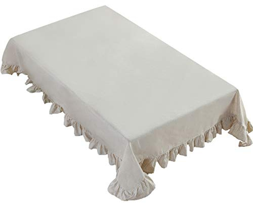 rismart Volante Fruncido Lino Manteles Cubrir Mantel por Escritorio Mesa Adorno Beige,140 x 260 cm