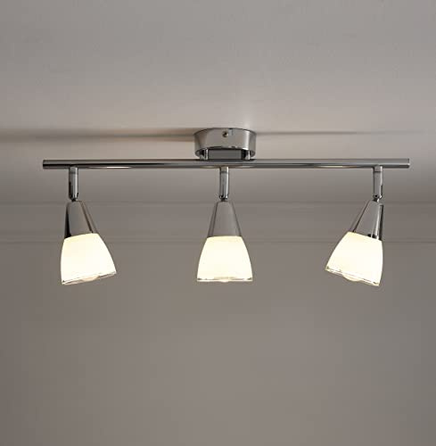 3 Light Chrome Ceiling Fitting with 3 Adjustable Glass Shades with White Frosted Finish