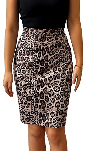 FEOYA Gonna Leopardata Donna Corta Aderente Invernale Autunno Gonna Scamosciata a Matita Vita Alta Elastica Gonne Midi Zebrata Linea ad A Sexy Tubino con Cerniera e Spacco Beige L