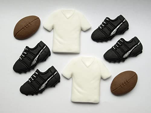 8x Rugby Happy Birthday Cake Toppers, Edible Fondant Cupcake Decor White Shirt Fan Rugby Kit