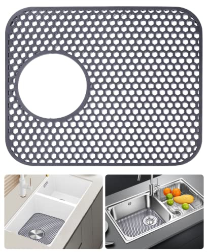 Silicone Kitchen Sink Protector - Heat Proof Mat with Rear Center Drain