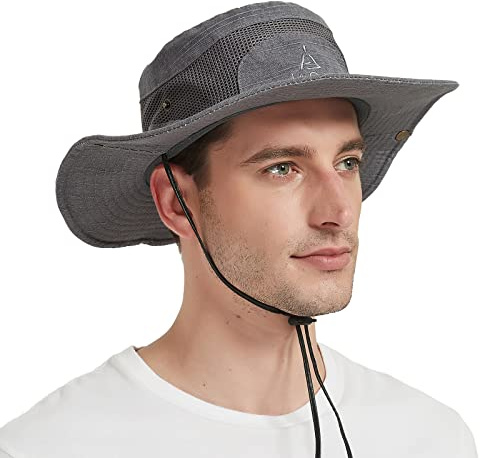 Sombrero de Hombre para El Sol-Sombrero Pescador Safari Protección UV Hombre-Sombrero Trekking Malla Hombre Algodon-Sombrero ala Ancha Explorador