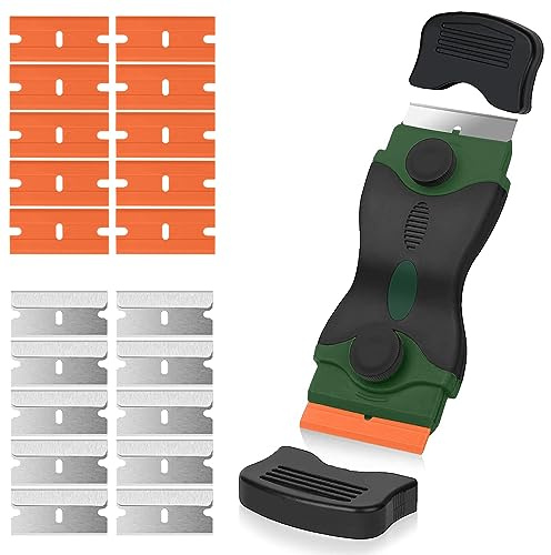 Flintronic Grattoir Vitre, Grattoir Plaque Vitrocéramique avec 10PCS Lames Extra en Métal et 10PCS Lames en Plastique, pour Plaque à Induction, Voiture, Verre, Miroir, Autocollant, Nettoyage