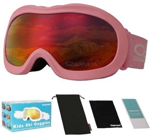 OUTDOORSPARTA Kinder Skibrille(3. Rosa Rahmen, Volle Linse Gespiegelt Rot)