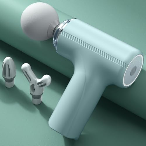 Massagepistole, 6-Gang-Mini-Muskelmassagegerät, Tiefengewebe-Entlastungsmassagegerät mit 4 Köpfen, Geschenk für Männer und Frauen, geeignet für Körper, Nacken, Rücken, Arme, Schultern, Beine (Green)