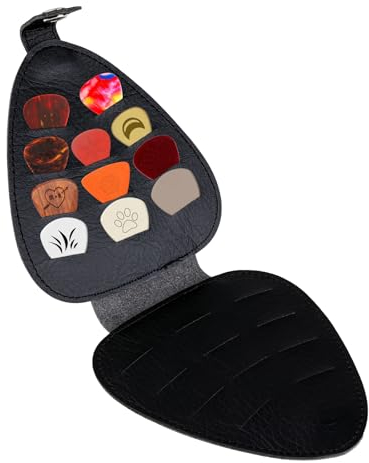 WLLHYF Gitarren-Picks-Halter, PU-Leder Plektren-Organizer Aufbewahrungstasche Plektren-Tasche mit 22 Steckplätzen Zubehör für Akustik- und E-Gitarre, Schwarz (nur Hülle)