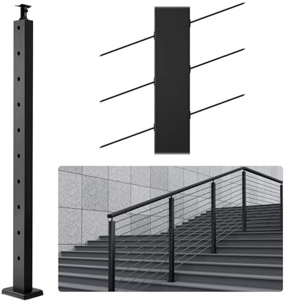 VEVOR Poteau de rampe d'escalier à câble, 91,4x2,5x5 cm, poteau de garde-corps trous inclinés 30°, 10 trous pré-percés, poteau de rail acier inoxydable, support horizontal incurvé, 1JZLGZHS91424HS5GV0