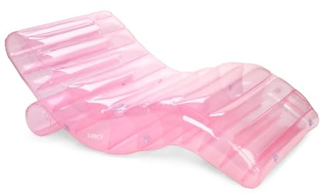 FUNBOY Giant Inflatable Luxury Clear Pale Pink Chaise Lounger, Chair Pool Float for Adults, Transparent Seaglass Green Material, Perfect for a Summer Pool Party