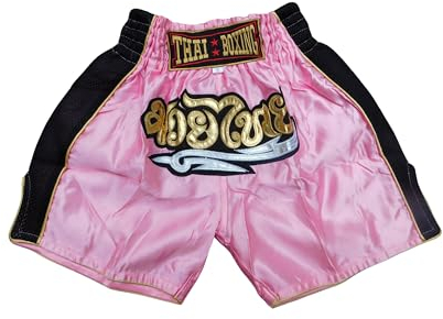 Generisch Rosa Schwarz Größe XXS Sportliche Junior Short für Muay Thai Boxen - Ideale Kickboxen Hose für Jungen und Mädchen (Kinder)- Perfekt für Gym, Sport und Fitness