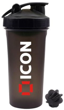 ICON Nutrition Classic Protein Shaker Bottle - 700ml, Made with BPA-Free Plastic, Leak-Proof Protein Shaker, Secure Lid and Mixing Ball, Ideal for Gym, Fitness, and Sports Protein Drink (Black)