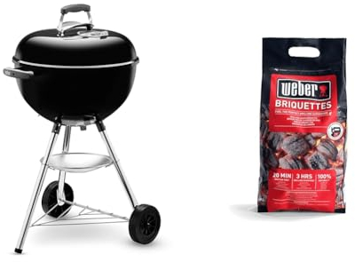 Weber Barbecue à Charbon Bar-B-Kettle, 47 cm - Grill avec Couvercle, Support Trépied et Roues & Briquettes de Charbon - Sac 4 kg - Charbon de Bois pour Barbecues Weber - Combustible BBQ