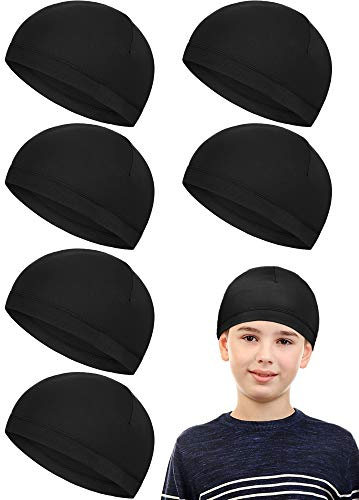 Geyoga 6 gorras de calavera para niños y jóvenes, gorra de fútbol para debajo del casco, gorra deportiva, accesorios para casco de fútbol (negro, 5-10 años), Negro -