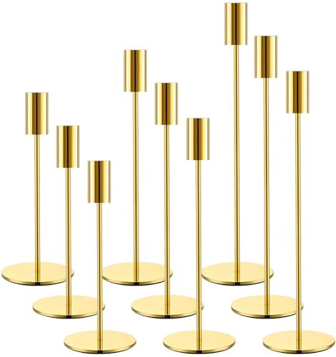 ZZXLOPEZ Portacandele in Metallo, Set di 9 Porta Candele da Tavolo 32/27/22cm, Centrotavola Portacandele Cono, per Candele Coniche da 2.2cm, Candelabro Moderno per Matrimoni, Natale, Cena a Lume