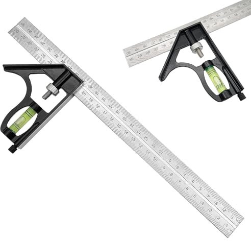 Stainless Steel Combination Square Tool Set with 45/90 Degree Angle Ruler and Bubble Level for Accurate Woodworking Measurement