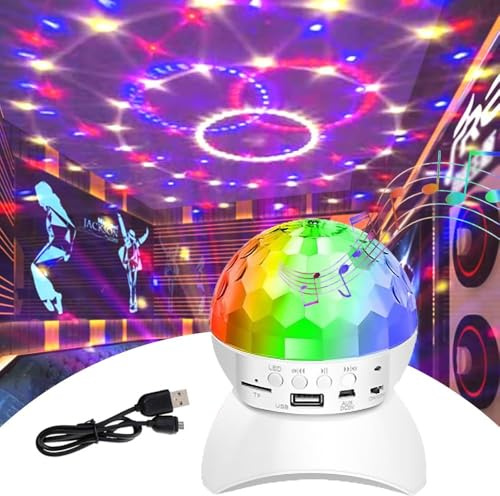 Luz de bola de discoteca, luz estroboscópica de DJ con altavoz Bluetooth, luces de escenario RGB, luces de fiesta de cristal portátiles para Navidad, KTV, club, pub, espectáculo, cine en casa (blanco)