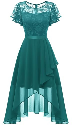 WedTrend Women's Homecoming Dresses Tea Length Formal Dresses High Low Prom Dress Elegant Flutter Sleeve Bridesmaid Dress WT0303PeacockGreenL