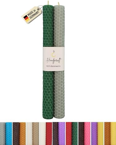 Wachsmann Velas de cera de abejas enrolladas a mano, 100% cera de abejas, juego de 2 unidades en muchos colores, fabricado en Alemania