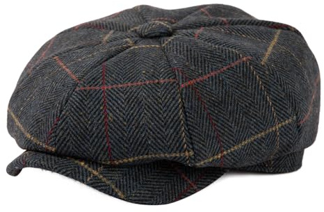 TOP-EX L/XL/XXL Gorra deslizante de lana merina para hombre de 8 paneles, estilo Peaky, de rombos, de tweed, retro, gorra Gatsby, gorra de béisbol, XXL