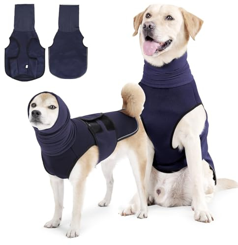 Chaleco de ansiedad para perros, chaleco reflectante para perros, chaleco calmante transpirable con capucha, chaqueta de ansiedad ajustable para perros para tormentas eléctricas, fuegos artificiales,