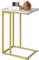 HOME BI C Shaped Side Table, Narrow Sofa End Table, Snack Side Table for Living Room Bedroom Balcony,White Wood Top and Gold Metal Frame