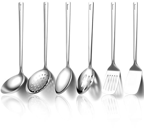Evanda set utensili cucina 6 pezzi, acciaio inossidabile, set di spatole per utensili da cucina per impieghi gravosi, accessori da cucina essenziali per la casa