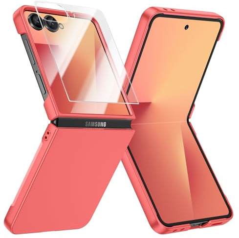 Doeshine for Samsung Galaxy Z Flip 7 Case Ultra Slim, Full Body Cover with Built-in Screen Protector, Thin Slim Fit Phone Case, Lightweight Skin-Friendly, Hard PC Cover for Z Flip 7 (Coralred)