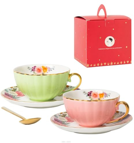 Lujoso juego de tazas de café de cerámica europeas ligeras y lujosas tazas y platillos para el desayuno y la hora del té, servicio de café en casa