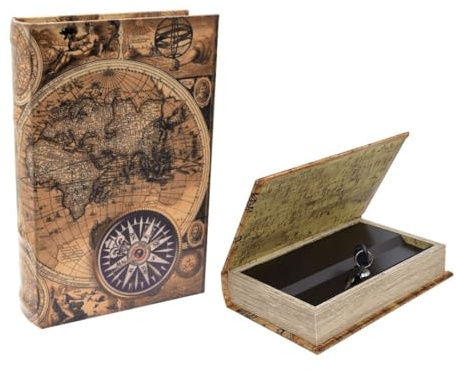 ROCKING GIFTS Libro-Caja Fuerte Mapa Mundi con Brújula, 16x5x24cm, Organización, Seguridad, Viajes, Almacenamiento, Protección