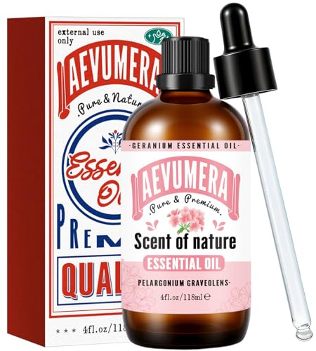AEVUMERA Geranium Essential Oil 4oz Pure and Natural Geranium Oil Essential Oil for Aroma Diffusers, Skin & Body Care, Massage, Bath, DIY Soap & Candle Making, 118ML