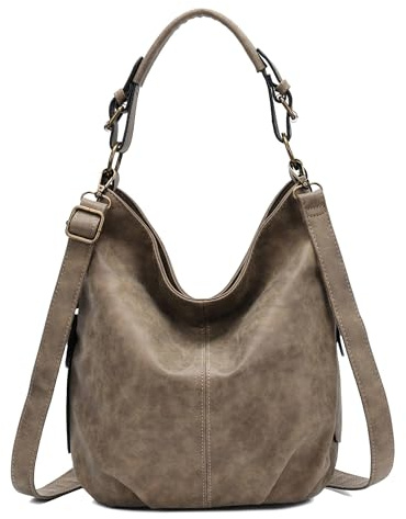 OBC Damen Tasche Shopper Hobo-Bag Henkeltasche Schultertasche Umhängetasche Handtasche Crossover CrossBag Damentasche Reisetasche Beuteltasche (Taupe.)