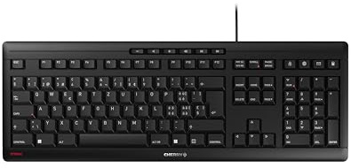 CHERRY STREAM KEYBOARD, Trådbundet Tangentbord, Schweizisk Layout (QWERTZ), Viskande Tyst Tangenttryckning, Unik Skrivkänsla, Platt Design, GS-Certifikat, Svart