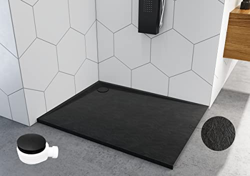 Plato de ducha negro cuadrado rectangular cuarto círculo efecto piedra plato de ducha negro (80 x 140 x 3)