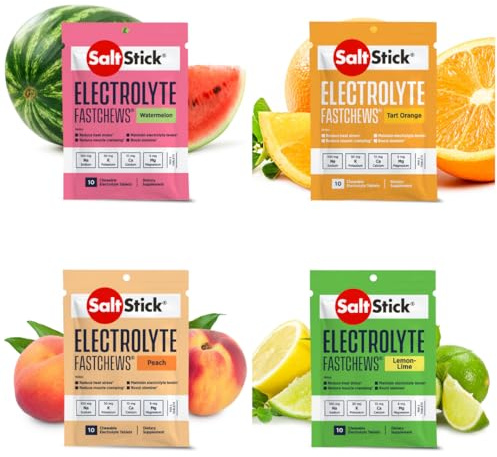 SaltStick Fastchews, Electrolyte Replacement Tablets for Rehydration, Exercise Recovery, Youth & Adult Athletes, Hiking, Sports Recovery, 10ct Variety 4-Pack