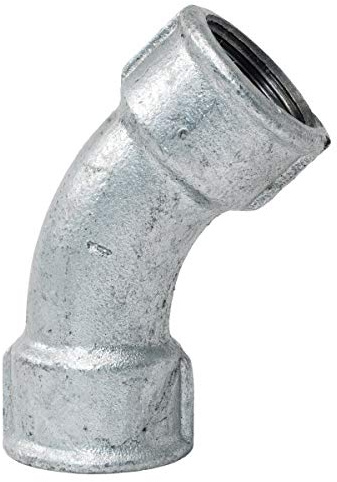 Rohrbogen lang 1 Zoll Winkel 45 Grad Winkel mit Innengewinde/Fitting ist aus Temperguss und feuerverzinkt zur Verschraubung für Wasserleitung und Heizung
