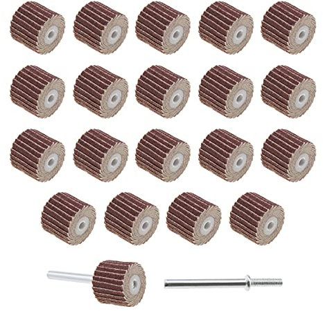 eMagTech 20pcs Disque de Ponçage 12mm 240 grain Papier Verre de Roue à Lamelles en Tissu Émeri Alliage de Zinc pour Outil Rotatif avec Mandrin à Tige