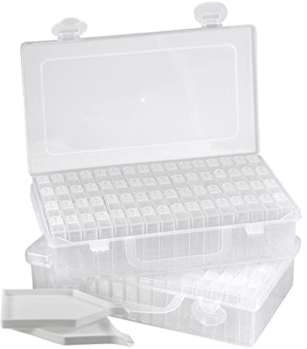 MANCHAP 2 Pack 64 Grids Diamond Painting Storage Boxes, Diamond Art Bead Storage Containers Embroidery Box for Jewelry, Beads, Craft, Nail Art, Clear
